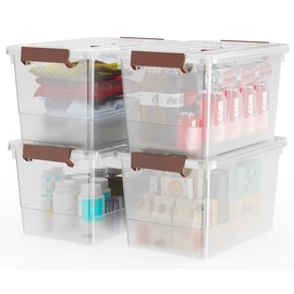 WYT 4 Pack 17qt Clear Plastic Storage Bin with Lid and Latching Buckles, Stackable Tote Organizing Box with Handle