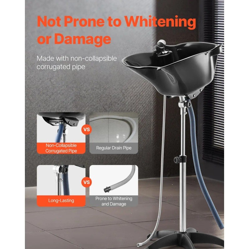 Portable Black Hair Wash Basin Adjustable Height Stainless Steel Stand