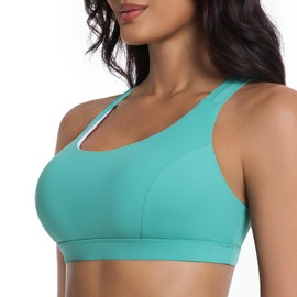 Betaven Sports Bra for Women Medium-High Support Criss-Cross Back Strappy Padded Sports Bras Supportive Workout Tops,Green,X-Large