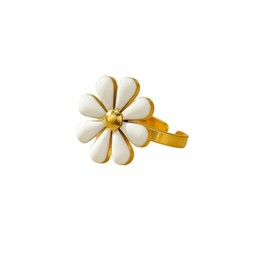 Enamel Daisy Flower Statement Ring for Women Stainless Steel Cute Expandable Adjustable Sunflower Floral Open Finger Rings Wedding Engagement Promise Bands Fashion Birthday Jewelry Gifts Mother's Day (White)