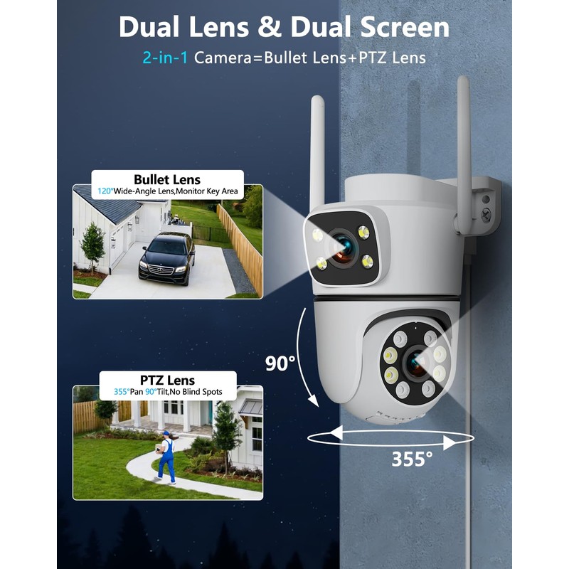 5MP Dual Lens WiFi Security Camera Outdoor Wireless Camera PT