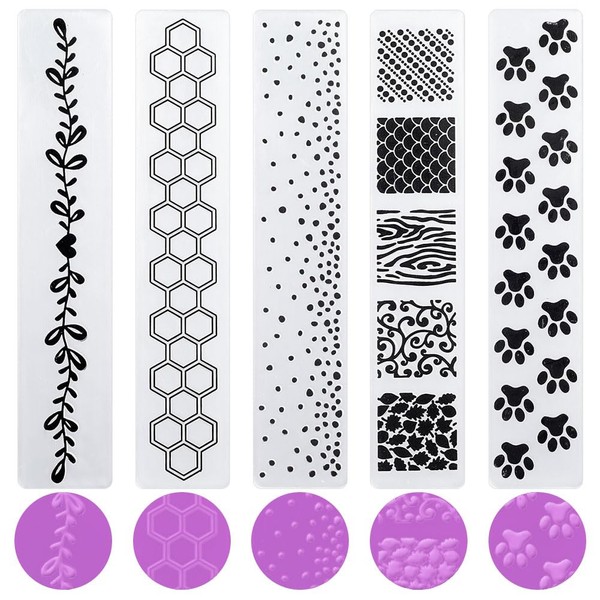 CRASPIRE 5 Style Paw Print Leaf Honeycomb Embossing Folder Flowers Scale Spot Plastic Background Vintage Template Stencils for Card Making Tool DIY Handmade Scrapbooking Paper Craft Album Stamps