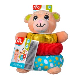 ABC Teddy Plush Stacking Ring with Rod Grasping Toy and Rattle, Various Textures, 16 cm, from the First Months of Life