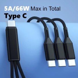 3 in 1 Type C Rapid Charging Cable, 47.2 inches (120 cm), Type C to Type C Micro Android Charger (Black C-CCC)