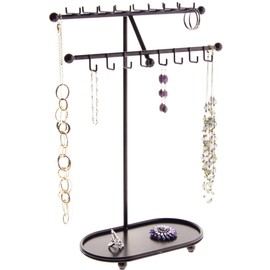 Angelynn's Sturdy Extra Long Necklace Holder Organizer Tall Tabletop Pendant Display Stand, Freestanding Large Capacity Jewelry Tree, Sharisa Rubbed Bronze 11 3/4" Wide x 16 1/2" Tall