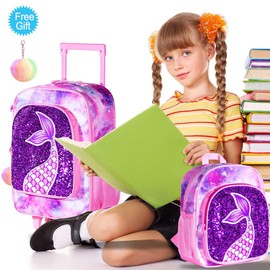 gxtvo Kids Suitcase with Wheels for Girls, Mermaid Rolling carry on Luggage for Toddler Children