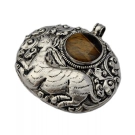 Handmade Tiger Eye Deer Pendant Silver Plated Ethnic Tribal Handmade Nepal PD1225