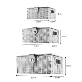 Unibos | Woven Wicker Hamper Basket | Comes with Lid & Lock | Decorative Storage Box | Resin Shelf Storage Baskets | for Organizing Toys, Clothes, Office etc | Insert Handles | Set of 3 | 𝗪𝗛𝗜𝗧𝗘