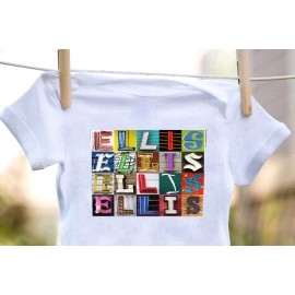 SignYourName ELLIS Baby Bodysuit in Sign Letter Photos - 100% Cotton & Short Sleeve