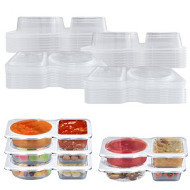 OUXDOXZ 16 Pack Portable Double Compartment Condiment Container – 5.5x3.3 inches Clear, Leakproof Snack Box for Sauces, Dressings, and Snacks | Ideal for Portion Control and On-the-Go Food Storage