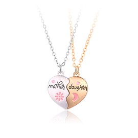 IQIC Mom and Daughter Matching Necklace Broken Heart Mother Daughter Necklace Set for 2 Flower Sun and Moon Love Forever Mothers Day Jewelry (gold)