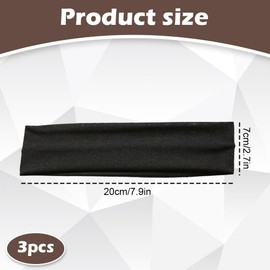 3pcs Black Wide Headbands for Women,7cm Thick Fabric Headbands for Makeup, Yoga, Running & Sports