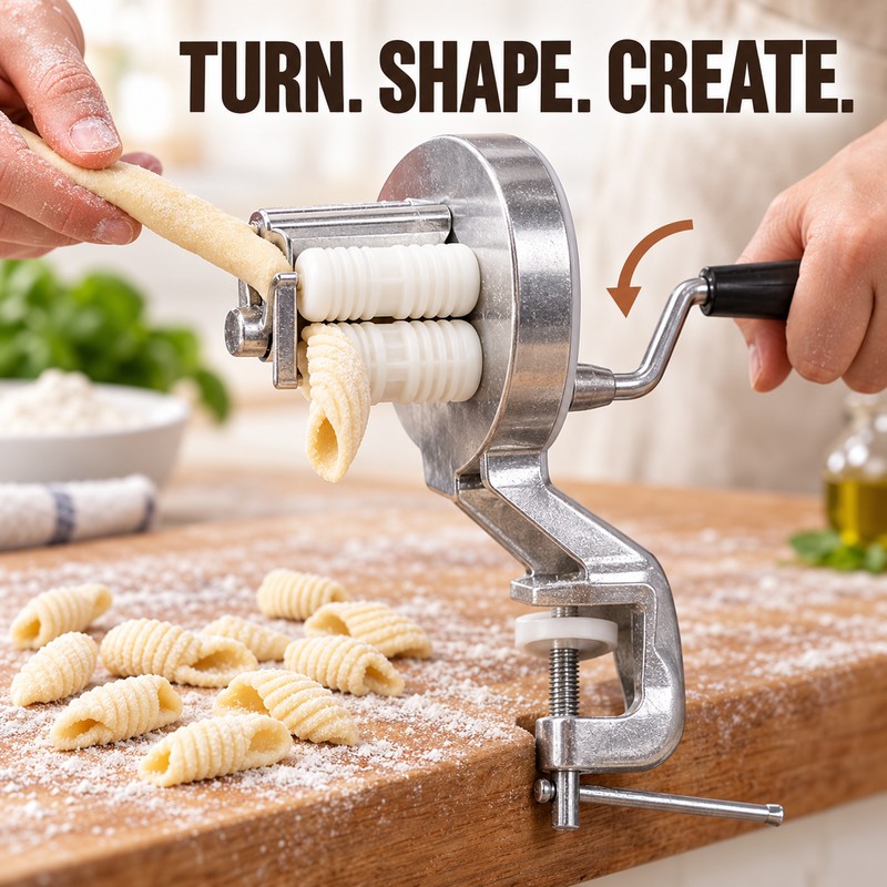 Manual Cavatelli Pasta Maker with Hand Crank, Aluminum Alloy Countertop