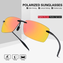 Polarized Sports Sunglasses for Men and Women Driving Cycling Running Fishing Golf UV400 Protection Rimless Sun Glasses Fashion Shades Retro Eyeglasses Anti Glare Classic Mirror Lens Eyewear Orangered