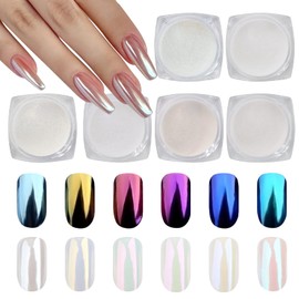 Dokpav 6 Colores Polvo para Uñas, Polvo de Cromo para Uñas, Polvo para Uñas Efecto Aurora Holográfico, Polvo para Uñas Efecto Espejo, Pigmentos Metálico de Uñas pour Decoración De Uñas Arte,Manicura