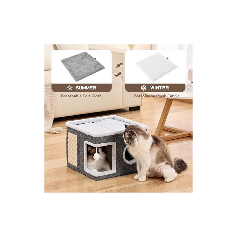 Cat Beds for Indoor Cats, Large Cat Cave with Fluffy