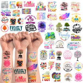 YanZonic 144Pcs Family Reunion Temporary Tattoos - Temporary Tattoos for Kids, Family Reunion Party Favors, Family Reunion Favors, Family Reunion Gifts Ideas Hypoallergenic, 18 Sheets 48 Stytles