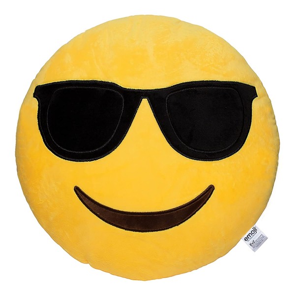 EvZ Emoji Sunglasses Face Emoticon Cushion Stuffed Plush Soft Pillow, Official Certified, 32cm Yellow