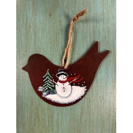 Unbranded Painted Rusty Metal Vintage Farm-Style Christmas Ornament Bird and Snowman 30238