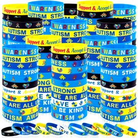 144PCS Autism Awareness Silicone Bracelets Bulk Colorful Puzzle Wristbands for Schools Fundraisers Community Events Team Support Gifts