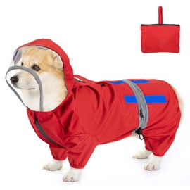 SlowTon Dog Raincoat, Waterproof, Reflective Dog Raincoat with Hood and Storage Bag for Small, Medium and Large Dogs, Dog Rain Jacket for Walks, Windproof and Lightweight