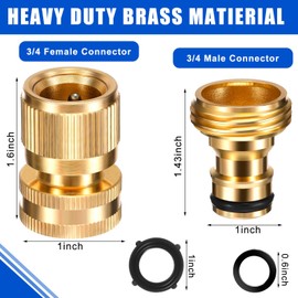 Therwen 12 Sets Garden Hose Connector Solid Brass 3/4 Inch Quick Water Hose Connectors No Leak Heavy Duty Garden Hose Fitting Female Adapter and Male Adapter