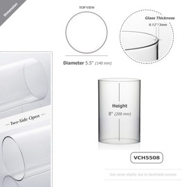 WGVI Hurricane - Funda para Velas, Ancho de 5.5 Pulgadas, Altura de 8 Pulgadas, portavelas cilíndrico de Vidrio Transparente, Tubo de Chimenea, visualización de Vela de Extremo Abierto, 1 Pieza