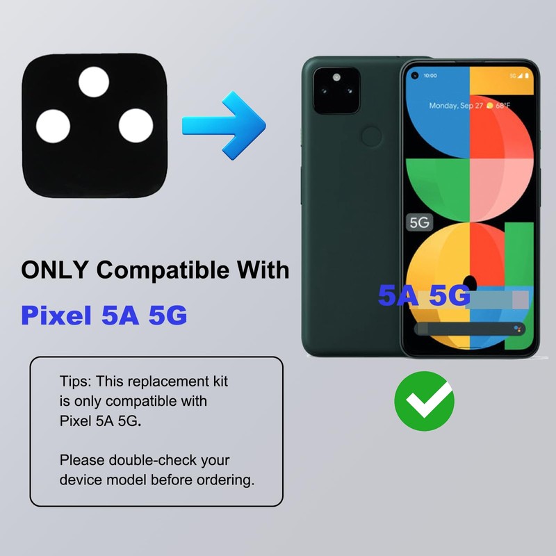3 Pack for Pixel 5a Back Rear Camera Lens Glass