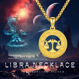 PARYFO Constellation Necklace 925 Sterling Silver Libra Zodiac Pendant Gold Plated Astrology Horoscope Pendant Jewellery Gifts for Men Women Unisex