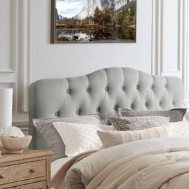 Rosevera Givanna Adjustable Height Headboard with Linen Upholstery and Button Tufting for Bedroom, Queen, Classic Gray