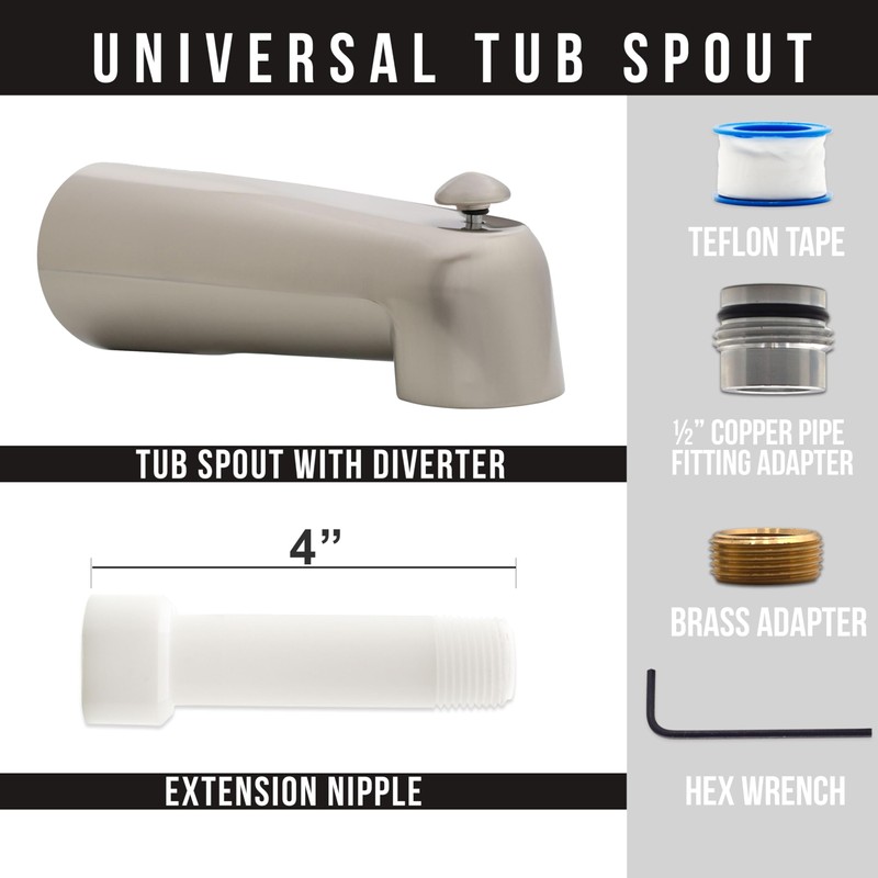 Westbrass E507DUS-07 Universal Fit 7" Diverter Tub Spout, Zinc, Satin