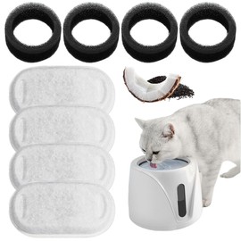 GGUFAY Cat Fountain Filter, 4 Pieces Filters + 4 Pieces Foam Filters for Cat Drinking Fountain, Filtering Hair (Sponge), Triple Filtering (Filter), Suitable for H1