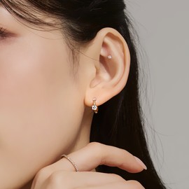 Gold&Deer 14K GF Double Cubic Mini One-Touch Ring Earrings Yellow Gold / 골드앤디어 14K GF 더블 큐빅 미니 원터치 링귀걸이 옐로우골드( Yellow Gold )