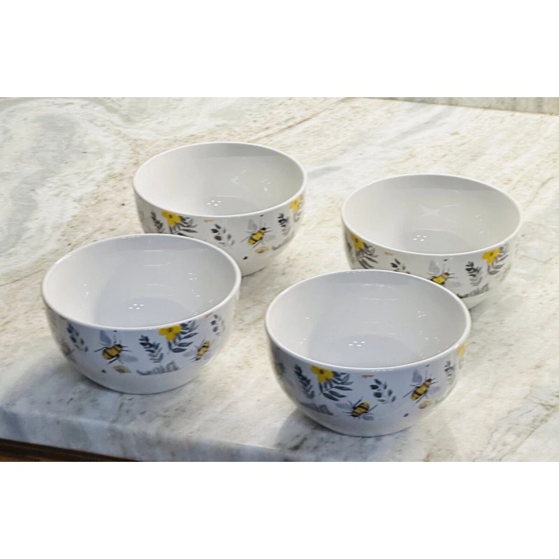 Royal Norfolk Cutlery Ceramic Bee Pattern Breakfast Bowls 6 In