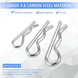 Pack of 180 Cotter Pins Assortment R Clips Set, 6 Sizes, Stainless Steel Cotter Pins, Spring Cotter Pins, Retaining Spring, Towing Hitch Cotter Pins for Trucks, Tractors, Lawnmowers, Cars, Motorhomes