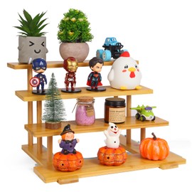 GURECOD 3&4 Tier Bamboo Bathroom Counter Kitchen Organiser, Party Dessert Display Rack, Perfume Cosmetic Organiser. (4 Tier Display Rack)