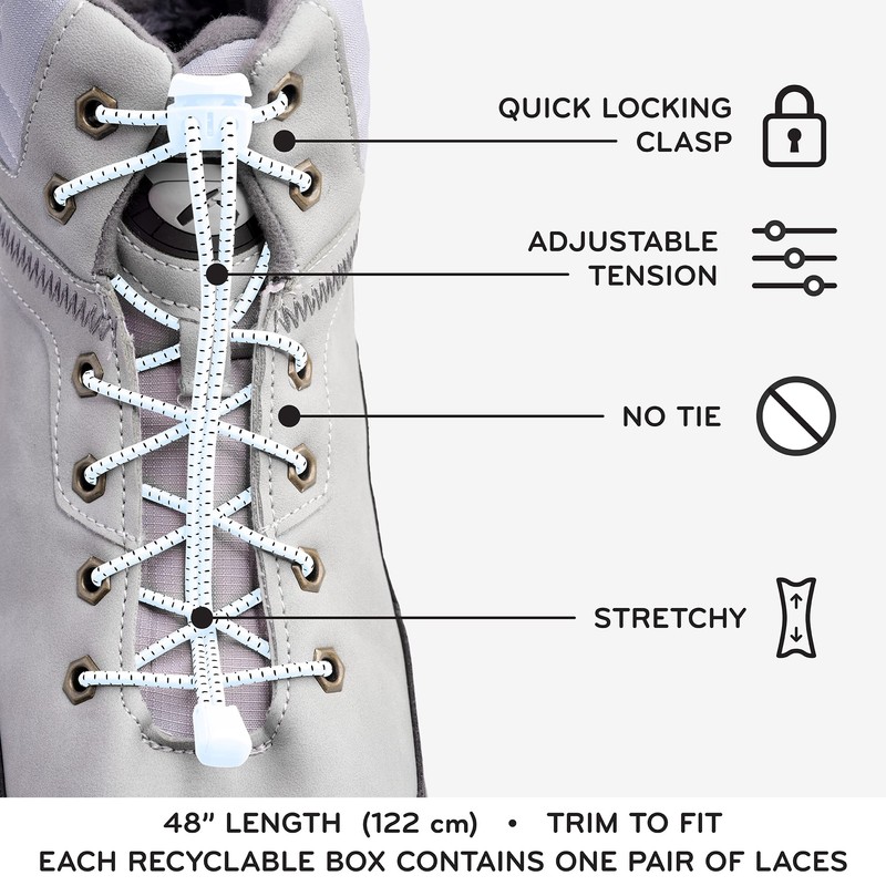 THE ORIGINAL STRETCHLACE Quick Lock No Tie Shoelaces, White, One