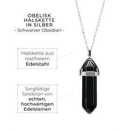 LAVISA Obelisk Gemstone Necklace, Pendant, Real Crystal Chain, Rose Quartz Amethyst, Natural Stone, 55 + 5 cm, Crystal