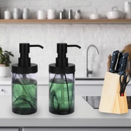 Suanti 2Pcs Black Marble Glass Hand Soap Dispenser Set for Bathroom&Kitchen Decor,Easy Refill Wide-Mouthed Thick Glass Soap Bottle with Rust Free ABS Pump,Liquid Dish Soap Lotion Dispenser-12.5 Oz