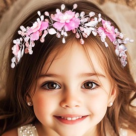 Woeoe Flower Princess Headpiece Crystal Wedding Headband Crown Beaded Leaf First Communion Hair Accessories Birthday Party Photography for Girl