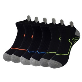 Ankle Socks Men Cushion Athletic Socks Cotton Running Socks Low Cut Sport Socks Pack 6 (Black-B, L)