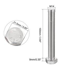 TA-VIGOR M14-2 x 100mm Hex Bolts, 304 Stainless Steel Fully Threaded Coarse Thread Machine Screws, Heavy Duty M14 Hex Bolts for Furniture, Equipment and DIY Repair 2Pcs