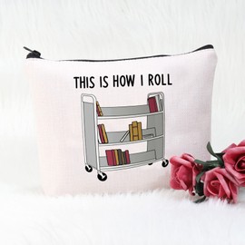 POFULL Librarian Bag This is How I Roll Makeup Bag Book Lover Gift Librarian Thank You Gift (Librarian Bag)