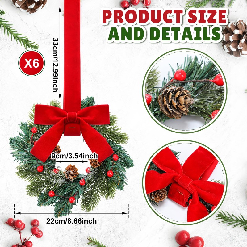 Knitgrip 6 Pcs Small Christmas Cabinet Wreaths Bulk Mini Kitchen