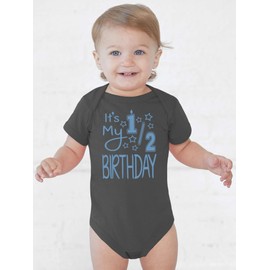 Handmade Baby Boy Half Birthday Bodysuits It's My 1/2 Birthday Outfit (12 Months, Royal_White)