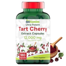 tnvitamins Tart Cherry Capsules 12,000 mg Per Serving - 180 Count | Ultra-Potent Tart Cherry Extract Capsules | Joint, Sleep, & Recovery Support* | High in Antioxidants | Non-GMO | Made in The USA!