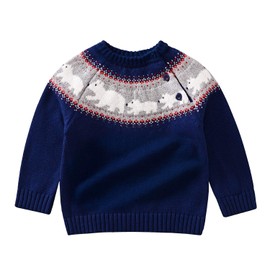 Miccina Suéter de punto de Navidad para bebés y niñas, suéter de algodón cálido para invierno, ropa, Azul marino, 5-6 Años
