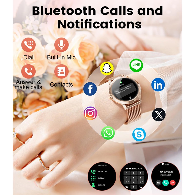 SUNKTA Thin Smart Watch for Women, 1.32" AMOLED Ladies Smart