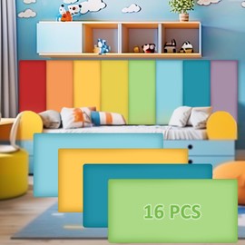 Hahafelt 16 Pack Wall Padding Peel and Stick Headboard 15.75" x 7.87" x 1.18" 3D Anti Collision Upholstered Wall Panels Self Adhesive Headboard Panels for Playroom Protection, Bright Colors