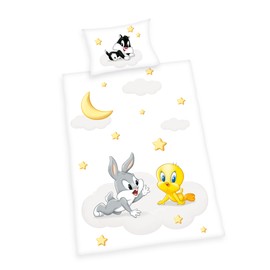 Herding Looney Tunes 100% Cotton Renforcé Bed Linen Set Made in Green Pillowcase 40 x 60 cm Duvet Cover 100 x 135 cm Zip Closure